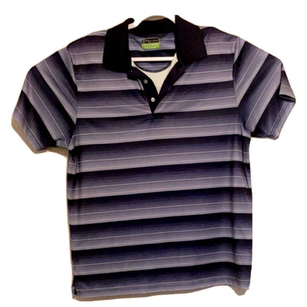 PGA Tour Pro Series Athletic Fit Polo Golf Shirt Striped  Dark Blue Sz XL